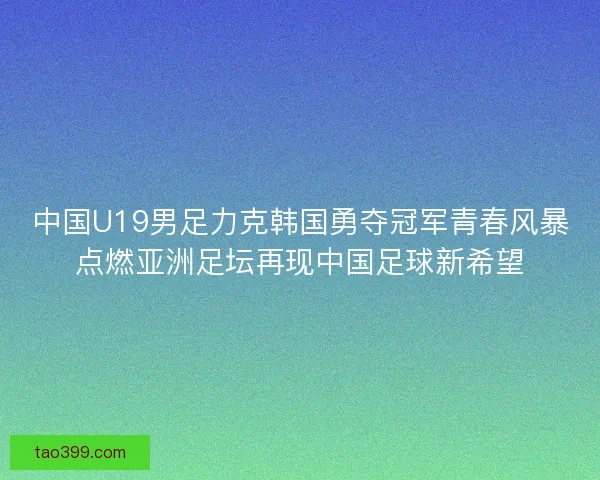 中国U19男足力克韩国勇夺冠军青春风暴点燃亚洲足坛再现中国足球新希望 中国U19男足力克韩国勇夺冠军青春风暴点燃亚洲足坛再现中国足球新希望